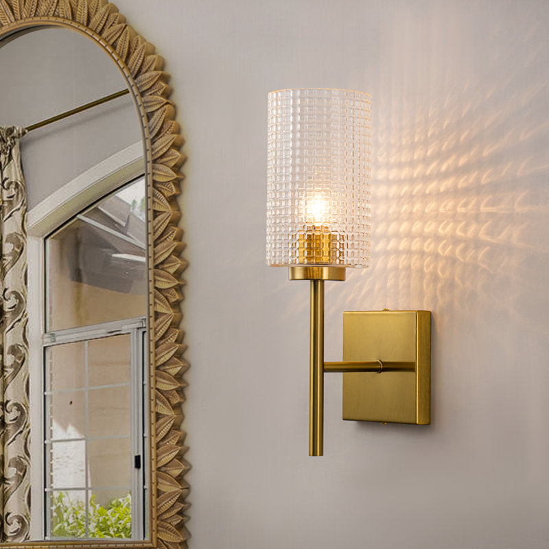 Dimmable Armed Sconce with Prismatic Glass Shade