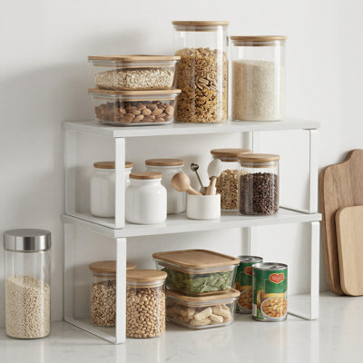 2-Pack Stackable Expandable Cabinet Shelf Organizers, Kitchen Counter Storage Riser & Spice Rack for Pantry and Cupboard