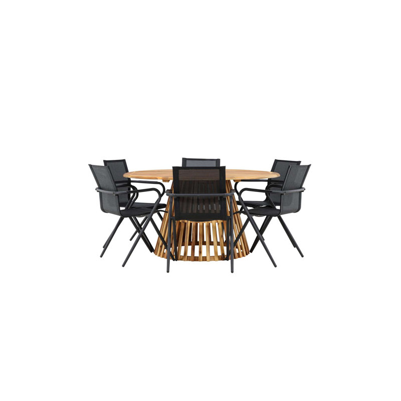 Evander 6 - Person Acacia Patio Dining Set with Round Table, Black
