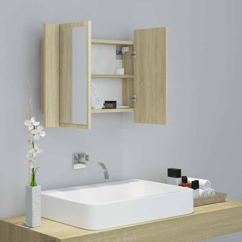 Engineered Wood Flat Wall Mirror, Oak, 14.6" x 35.4"