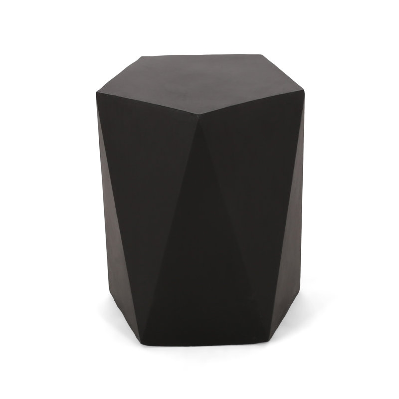 Modern Lightweight Concrete Outdoor Pentagon Side Table, Matte Black, 15.8"X15.8"X15.8", No Assembly Needed Geometric Cut Black Matte, 16X16x16,