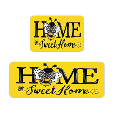 Bee Home Sweet Home Pattern Home Decor 2-Piece Set Kitchen Mats Yellow Black