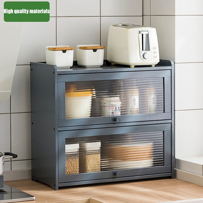 Masood Bamboo Countertop Storage Cabinet, Gray