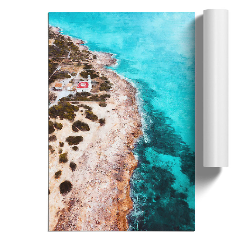 Lighthouse on the Coast of Spain Painting - Frameless Print, 30cm H x 21cm W x 0.1cm D