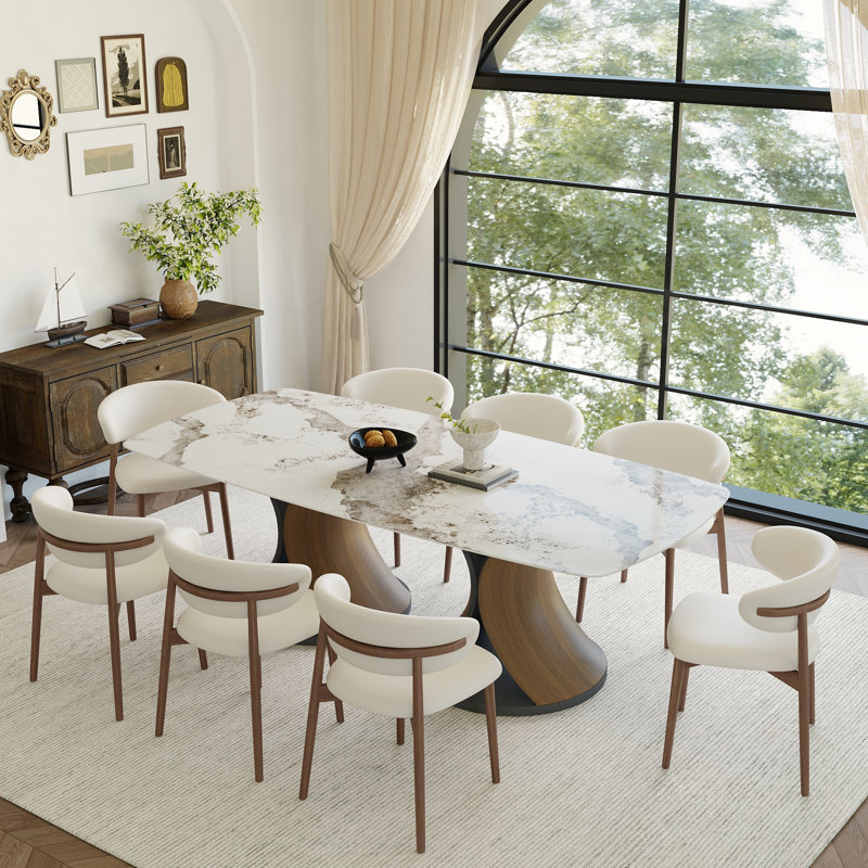 94" Rectangular Dining Table with Curved Dual-pedestal Base, Pandora / Dark Walnut