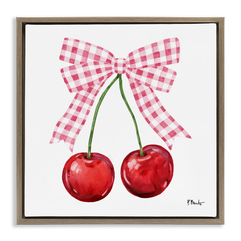 Cadre flottant Lucky Cherries & Bow, design par Paul Brent, H 18 po x l 18 po, Cadre flottant orme Montalcino
