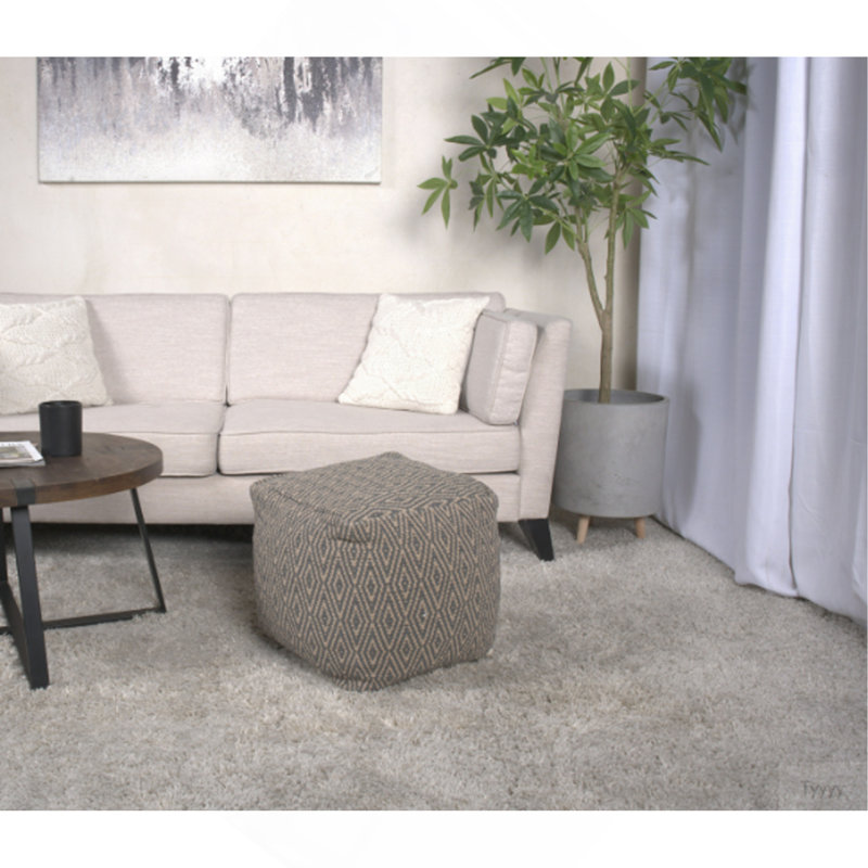 Amuleto Hand - Loomed Cotton Pouf, Dark Grey And Brown