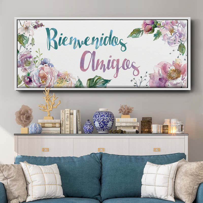 Bienvenidos Amigos- Framed Canvas, 12" H x 30" W