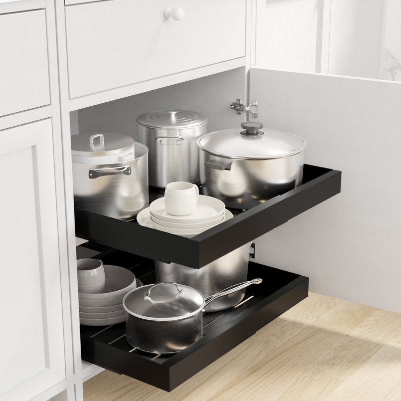 Organisateur d'armoire coulissant, 1 paquet extensible (Pull to Widen), tiroir coulissant robuste avec ruban adhésif, pour armoires de cuisine