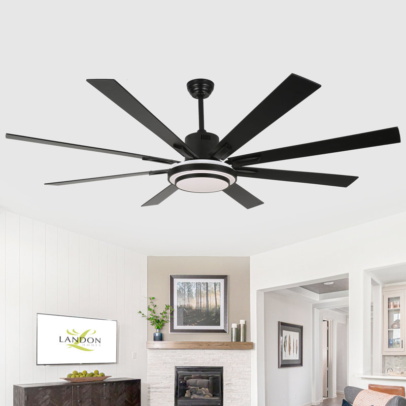 72" Modern Black Ceiling Fan with LED Light Kit and Remote, 6-Speed Quiet DC Motor, Reversible Ceiling Fan for Large Living Rooms