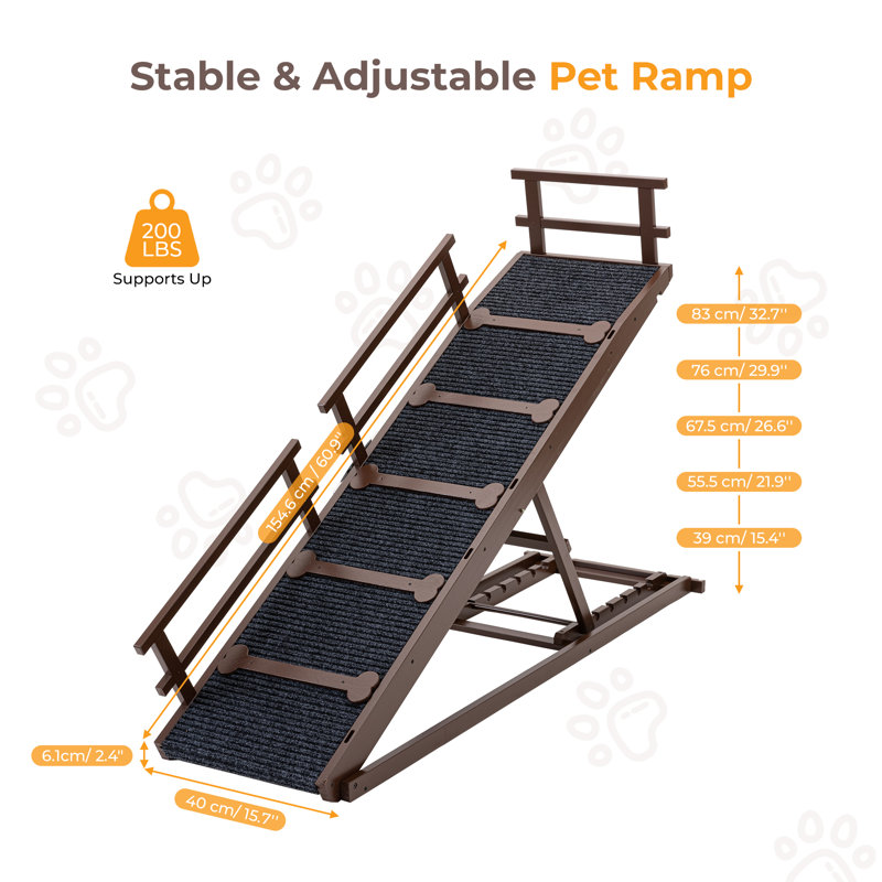 Rampe réglable pour chien, hauteur de 15,4 à 32,7 po  , Brun