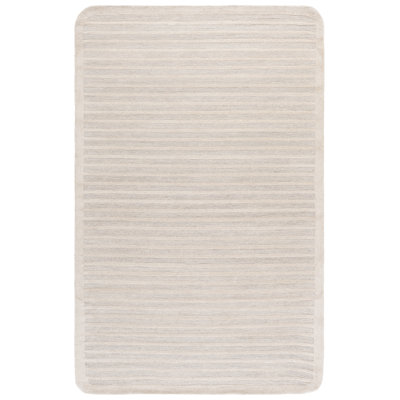 Ebony Hand Tufted Wool/Cotton Striped Rug in Silver/Ivory