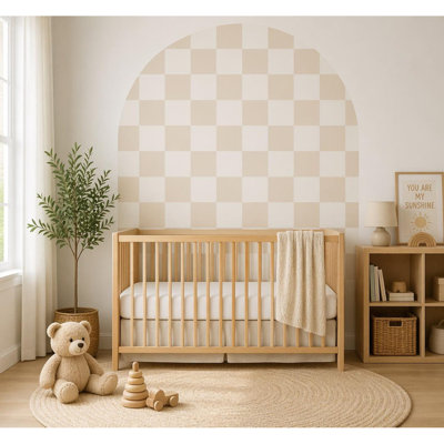 Adhésif décoratif à carreaux neutres, arche beige et blanche, décoration murale chambre d'enfant pelez et collez, adhésif mural en toile amovible, chambre d'enfant moderne