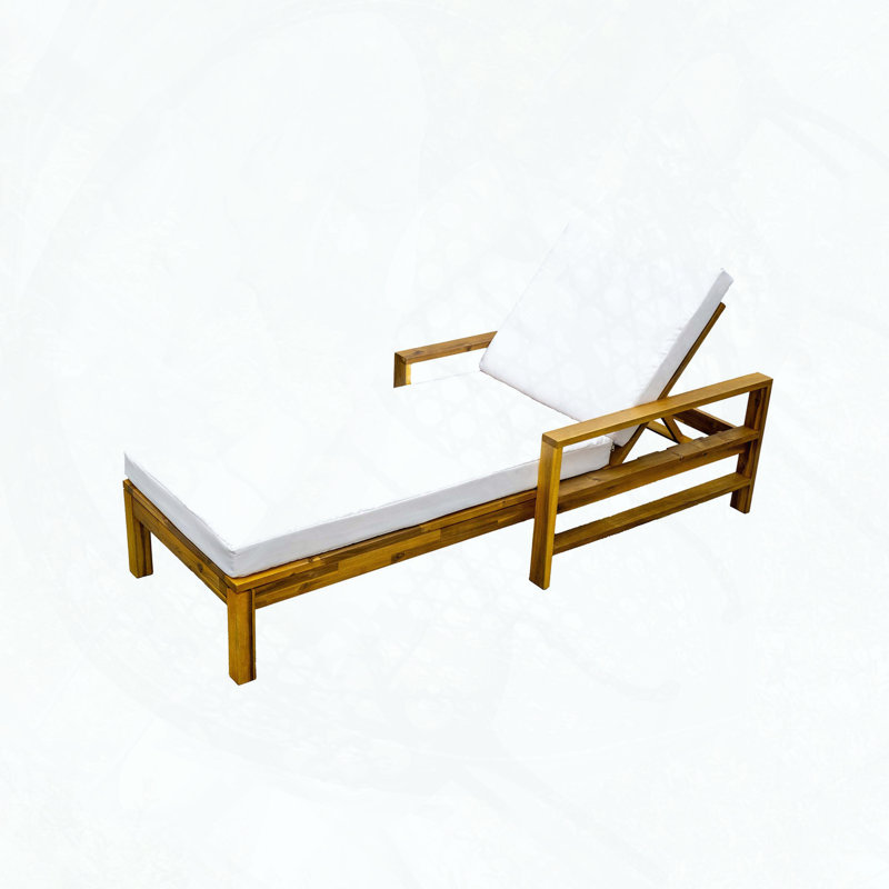 Chaise longue d'extérieur à dossier réglable en bois d'acacia avec coussin