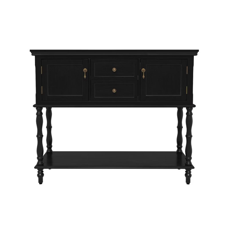 Farmhouse Wood Console Table with Drawers and Cabinet for Entry and Living Room, Black