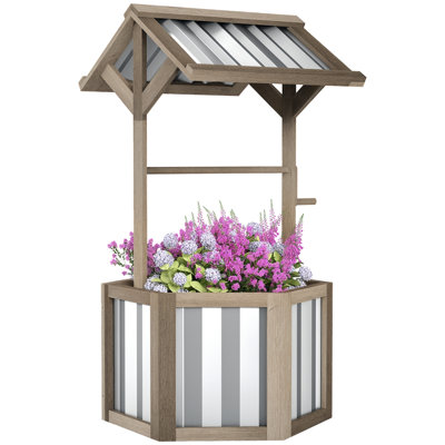 Pot à fleurs en bois, lit de jardin surélevé, lit de fleurs surélevé hexagonal pour jardin, gris