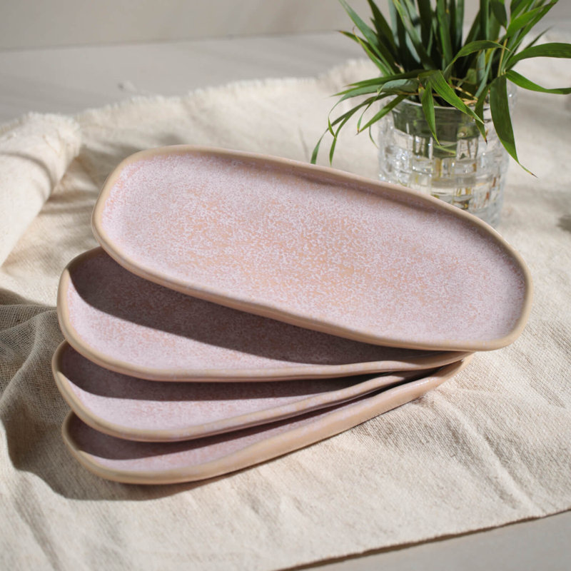 Ensemble de 4 assiettes en grès Pistache, Litchi