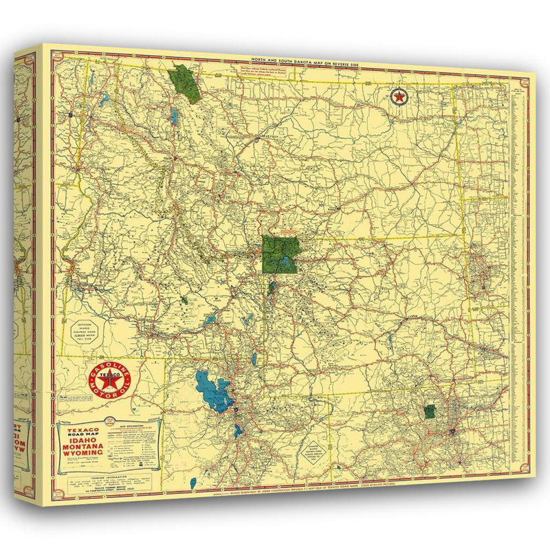Art sur toile tendue avec 17 histoires, Rand McNally, Texas, Idaho, Montana, Rand McNally, H 15 po x l 16 po