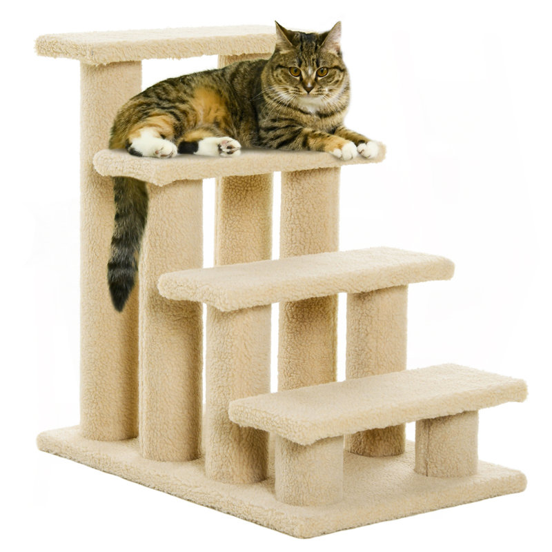 Escalier pour chat avec tapis à griffes à 4 niveaux 25 po Pawhut, beige
