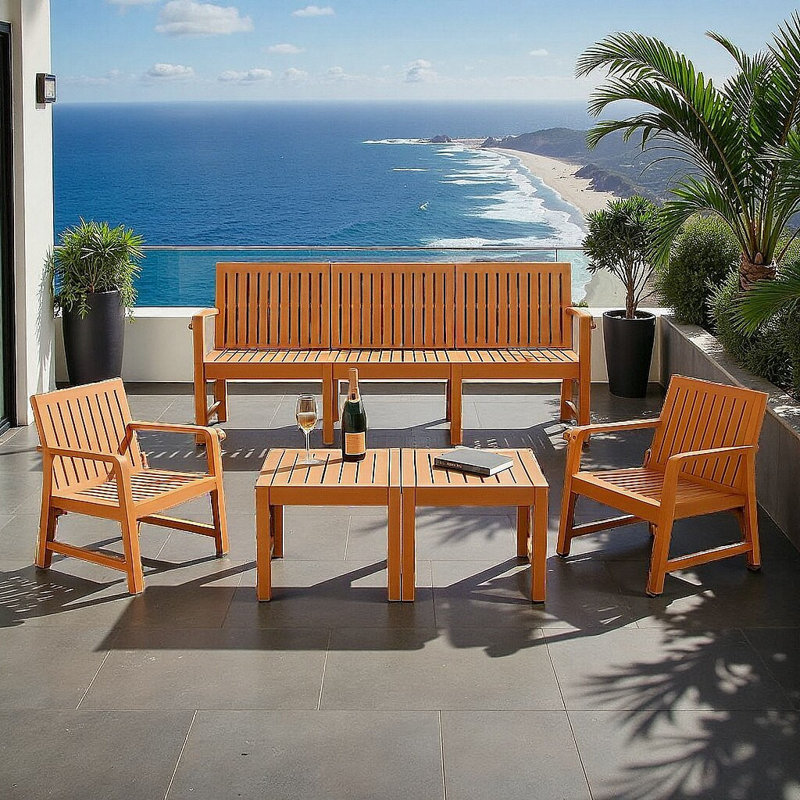 5-Piece Premium Indoor/Outdoor Conversation Set - All-Weather PP Construction with Nesting Tables​, Orange