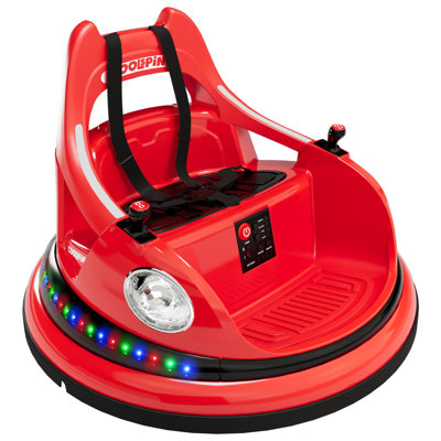 12V Electric Bumper Car Ride-On for Toddlers & Kids - Parent Remote Control - 2 Speeds & 2 Driving Modes - 360° Spin, wireless, Music & LED Lights - 5-Point Belt - Red