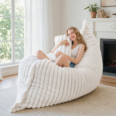3 In 1 Beige Bean Bag Chair Giant Bean Bag Chairs Convertible Bean Bag Floor Cushion With Machine Washable Cover, Beanbag Chairs