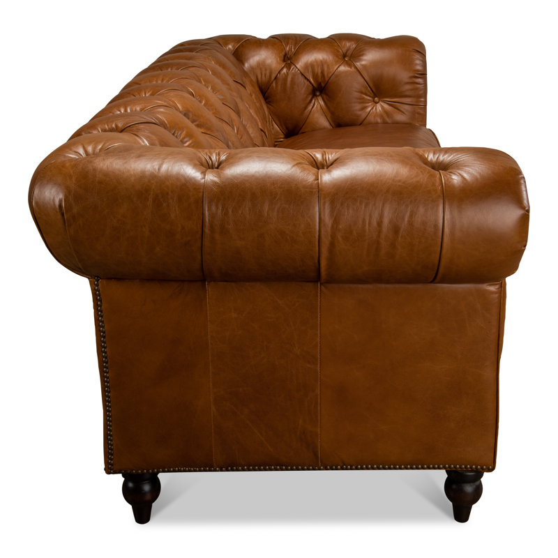 Carola Leather Sofa, Cuba Brown Genuine Leather