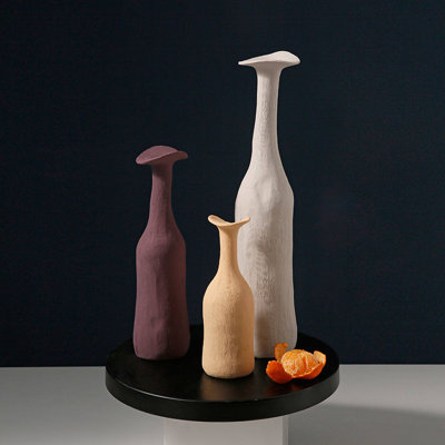 Vases cylindriques en céramique/porcelaine violets, jaunes et blancs