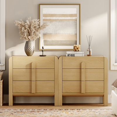 Adora Set Of 2 Teen Dresser For Bedroom With 6 Drawers,63" Wide Modern Chest Of Drawers With Curved Profile Design, 2 In 1 Wood Closet Clothes Storage by Ebern Designs