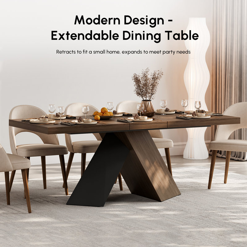 63''-79'' Farmhouse Style Extendable Walnut Dining Table Seats 6-8 People, Brown