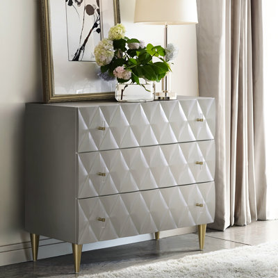 3 Console In Metallic Silver And Champagne - Provides Ample Organizing Space Cabinet Functional & Attractive Piece