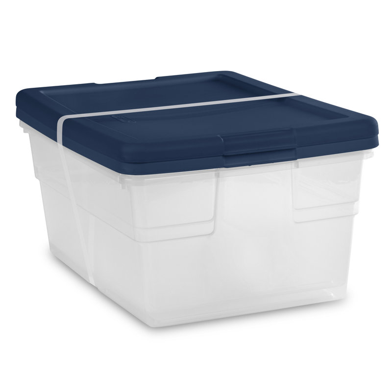 Ensemble de 16 bacs de rangement en plastique, Transparent / bleu
