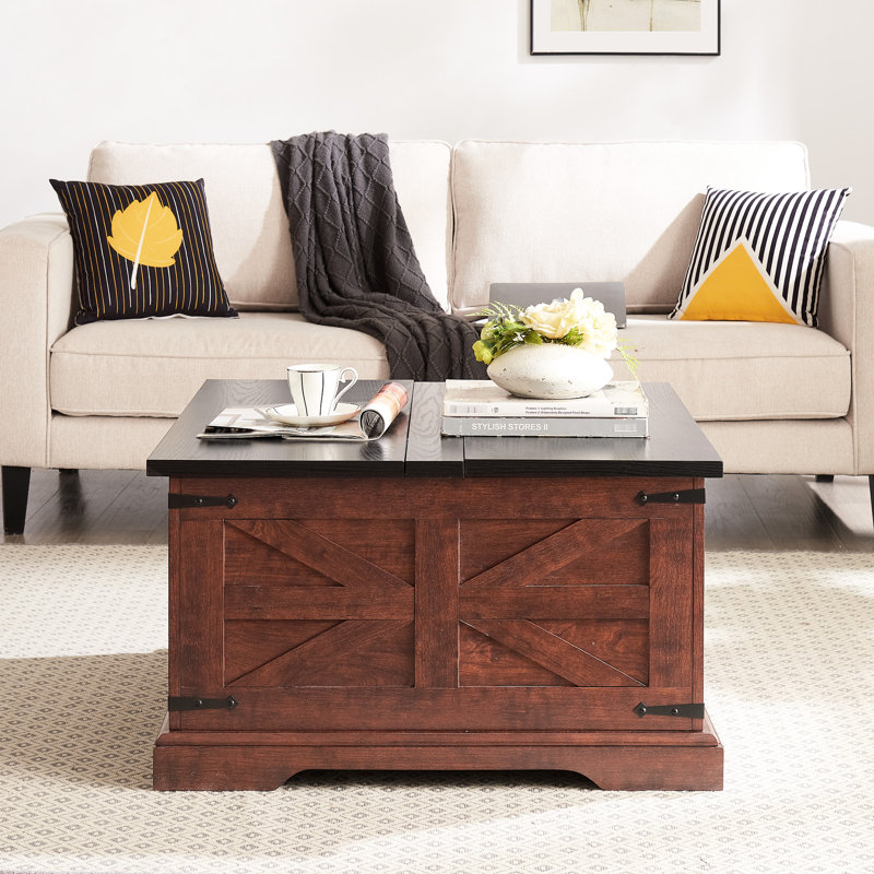 Table de bout carrée rustique avec rangement à charnières, style, garniture en métal noir, assemblage simple, chêne