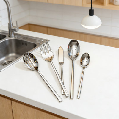 45-Piece Stainless Steel Flatware Set, Service For 8 With Hostess Serving Utensils, Forged Mirror Polished Cutlery Set For Home, Kitchen, Wedding, Dishwasher Safe