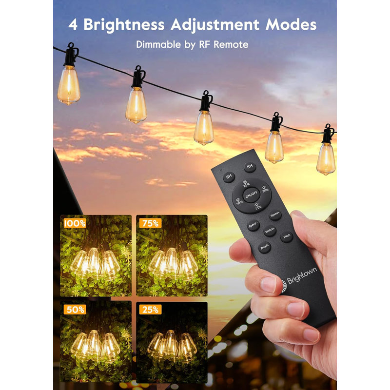 Outdoor Solar String Lights Waterproof 58FT with 25 Shatterproof ST38 LED Bulbs, with Remote