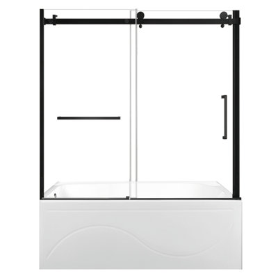 Kingston Brass 60-Inch Acrylic Rectangular 3-Wall Anti-Skid Alcove Tub With Tub Door, Hand Drain