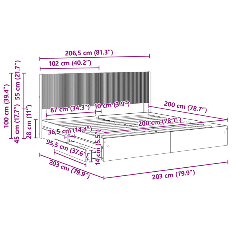 Bed, 200 x 200cm, Grey Sonoma