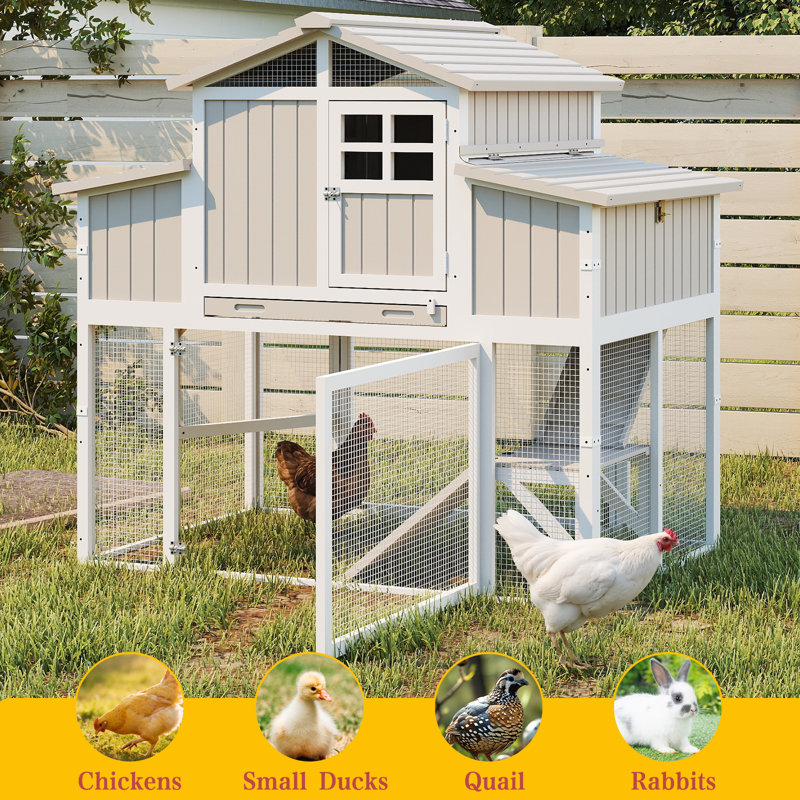 Large Wooden Chicken Coop Hen House(Grey), Grey