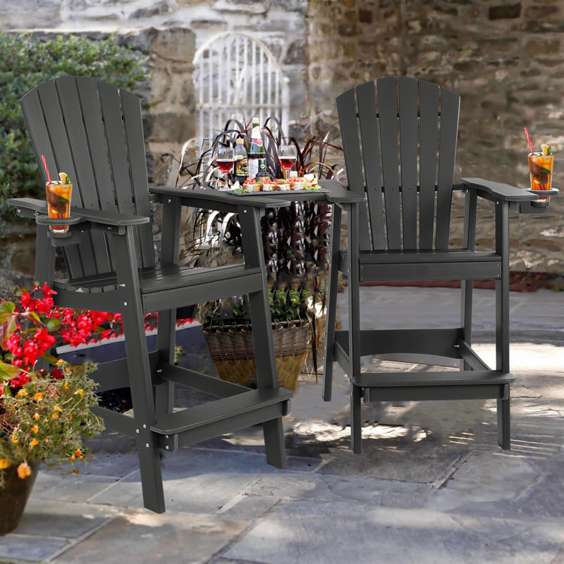 Outdoor Tall Adirondack Chairs With Connecting Tray, Black