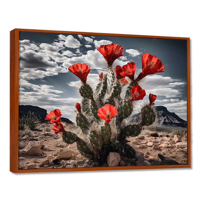 Western Desert Cactus Serenade - art mural sur toile Western, H 12 po x l 20 po x P 1 po, Cadre flottant brun