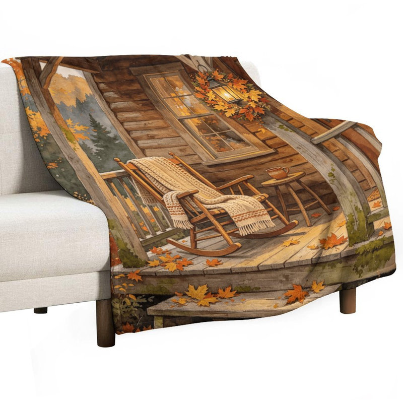 Autumn Cabin Porch Luxury Flannel Throw Blanket, Soft Warm Fuzzy Blanket for Living Room Sofa Bed Home Decor, 50x60in