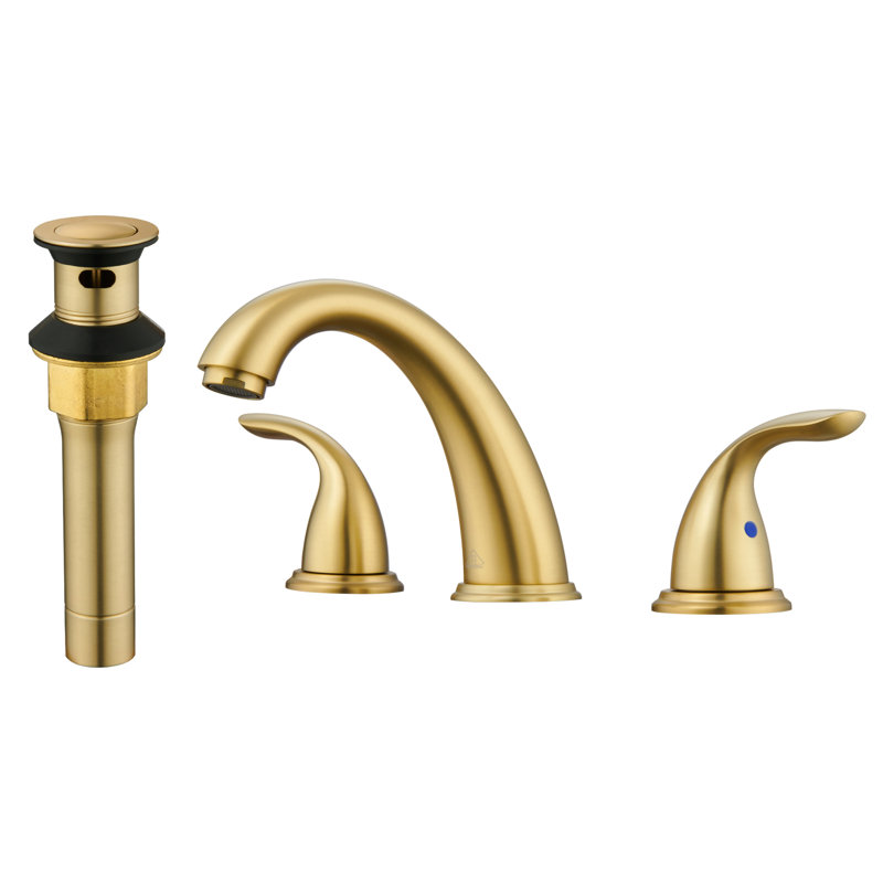 Widespread Faucet 2-handle Bathroom Faucet with Drain 1.2 GPM, Brushed Gold