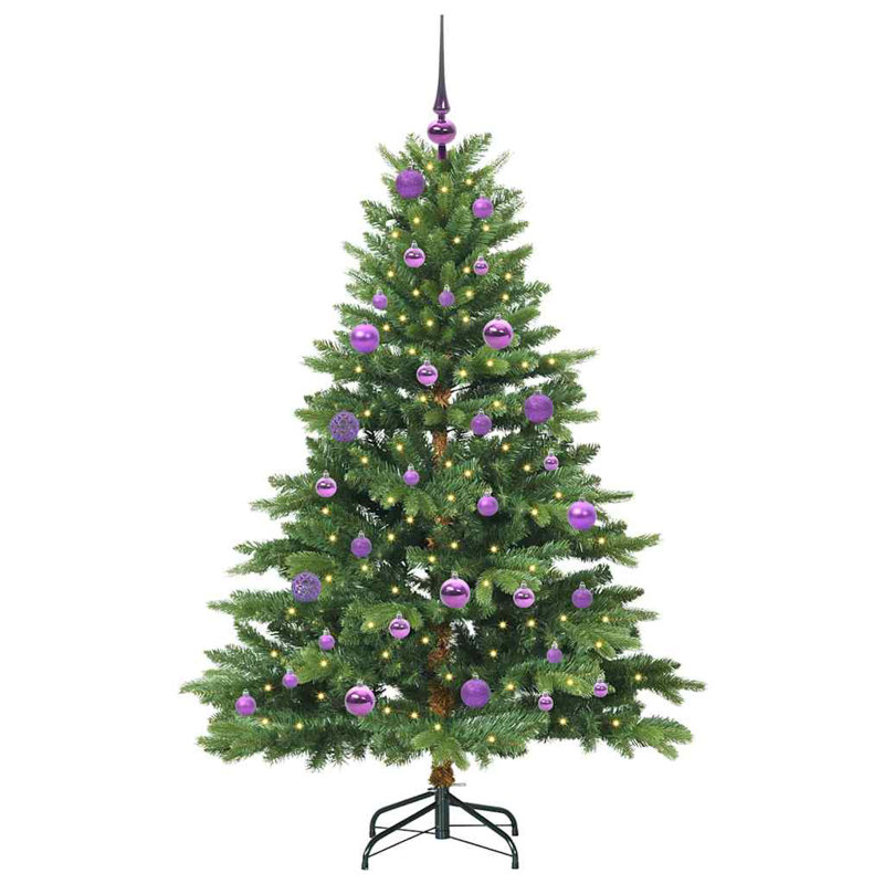 Artificial Christmas Tree with 150 LEDs Green PE and PVC, 4.92' H, Green/Purple