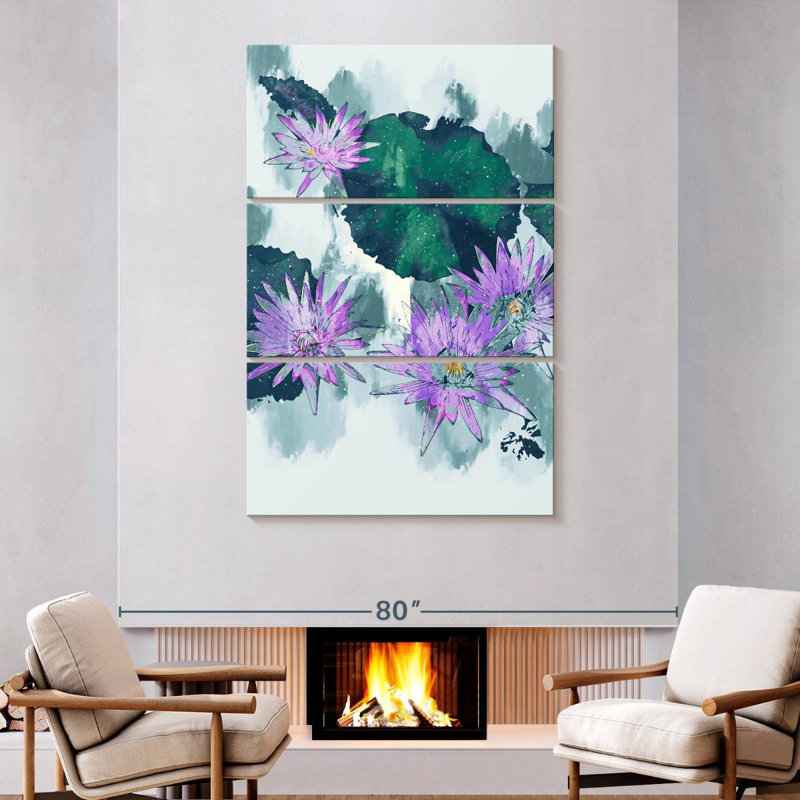 Harnek Abstract Water Lilies, 74" H x 48" W