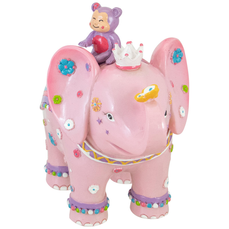 Tirelire pour enfant 5,75 "avec éléphant rose et singe