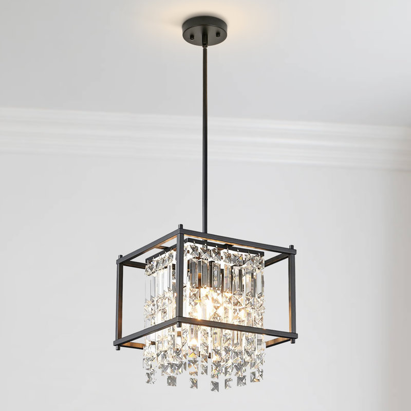 Square Crystal Pendant Light, 4-Light Modern Adjustable Height, for Kitchen Island, Dining Room, Hallway