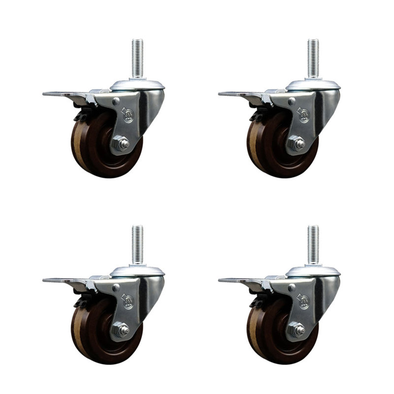 Temp Phenolic 3/4 Inch Stem Caster Set 2 Total Lock Brakes