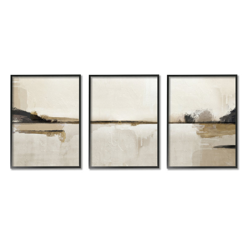 «Abstract Abstract Beige Landscape», ensemble de 3 giclées encadrées par Ros Ruseva, H 30 po x l 24 po x P 1,5 po