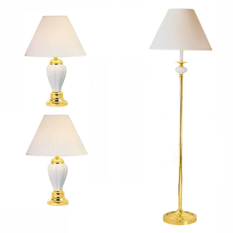 Ensemble de lampes en céramique 3 pièces, lampes sur pied et de table, Ivoire ivoire, Ivoire ivoire
