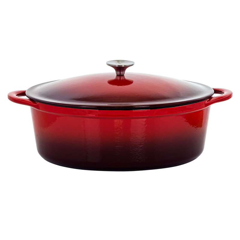 Mega Chef MG-CO33 Oval Cast Iron Casserole Bakeware, Red